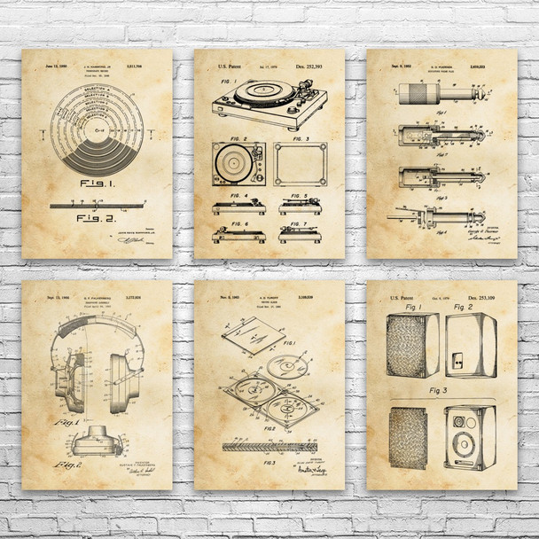 DJ Equipment Patent Wall Art Set of 6 DJ Equipment Patent Wall Art Set of 6