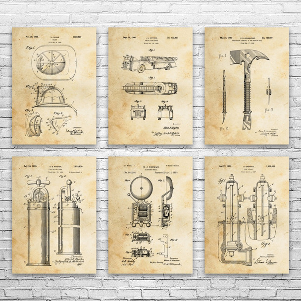 Firefighting Patent Wall Art Set of 6