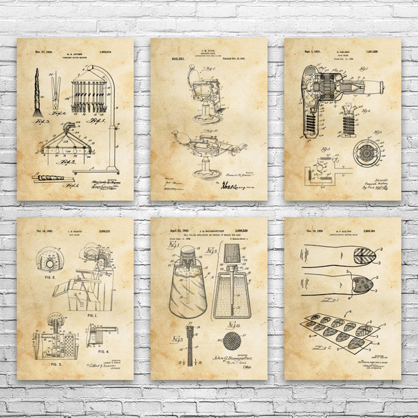 Beauty Salon Patent Wall Art Set of 6 Beauty Salon Patent Wall Art Set of 6