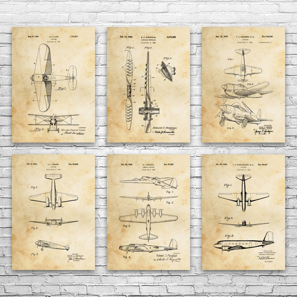 Airplane Patent Wall Art Set of 6