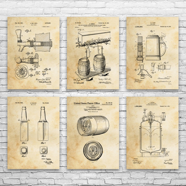 Beer Patent Wall Art Set of 6 Beer Patent Wall Art Set of 6