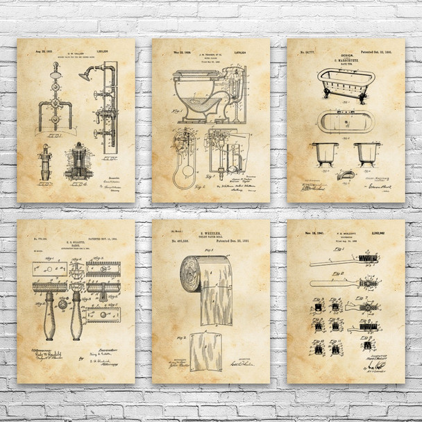 Bathroom Patent Wall Art Set of 6
