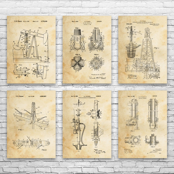 Oil Well Patent Wall Art Set of 6 Oil Well Patent Wall Art Set of 6