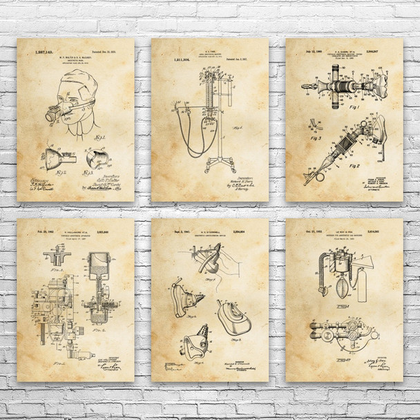 Anesthesiology Patent Wall Art Set of 6