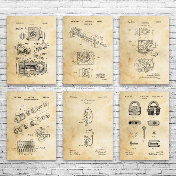Lock Patent Wall Art Set of 6