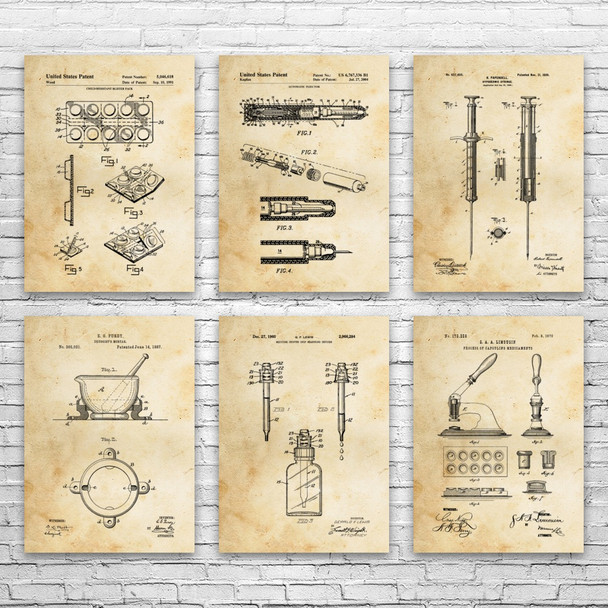 Pharmacy Patent Wall Art Set of 6 Pharmacy Patent Wall Art Set of 6