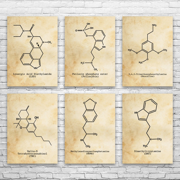 Psychedelic Molecule Wall Art Set of 6