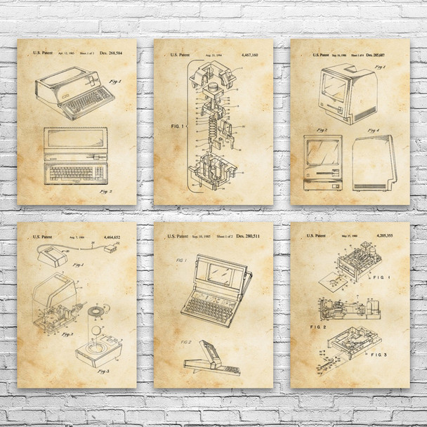 Retro Computer Patent Wall Art Set of 6 Retro Computer Patent Wall Art Set of 6