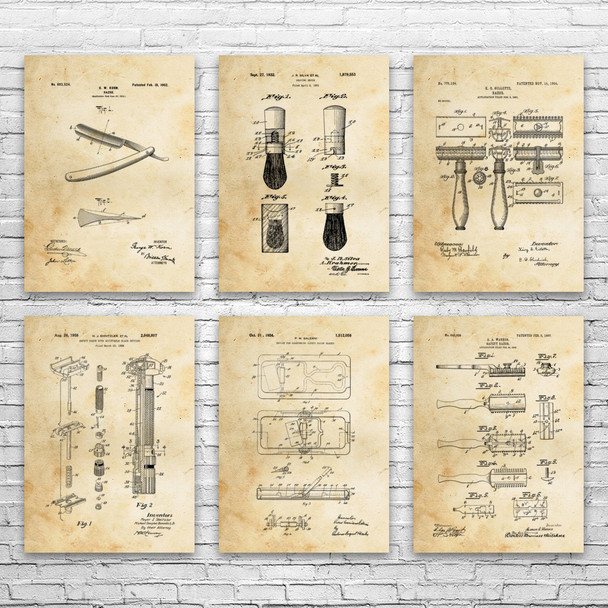 Shaving Patent Wall Art Set of 6