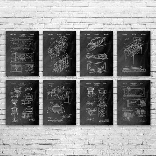 Pinball Patent Wall Art Set of 8 Pinball Patent Wall Art Set of 8