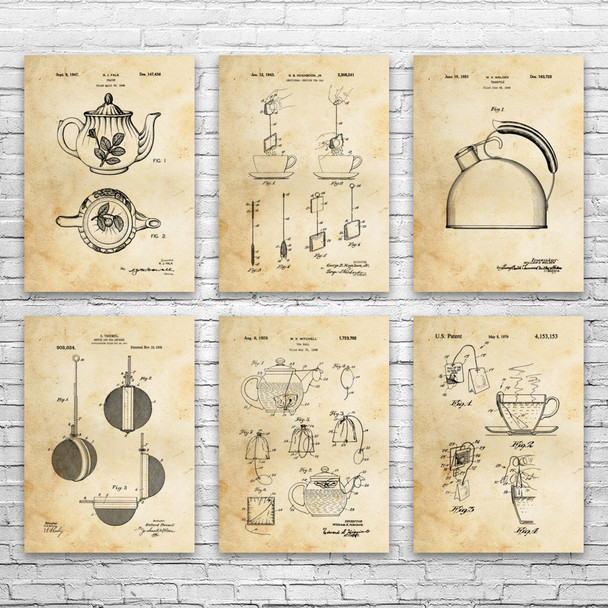 Tea Patent Wall Art Set of 6