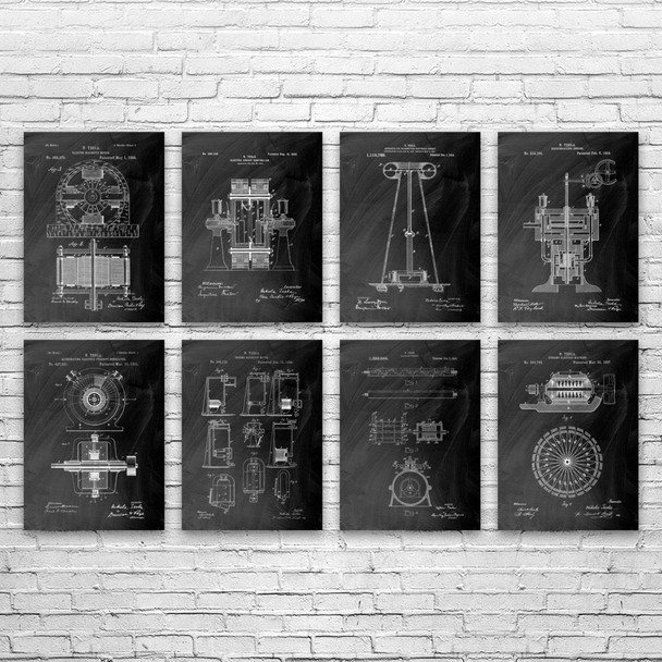 Nikola Tesla Patent Wall Art Set of 8