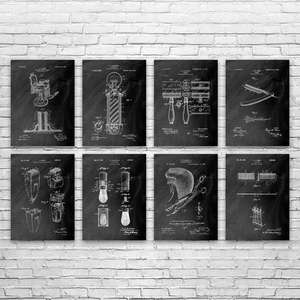 Barber Shop Patent Wall Art Set of 8