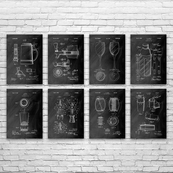 Bar Patent Wall Art Set of 8