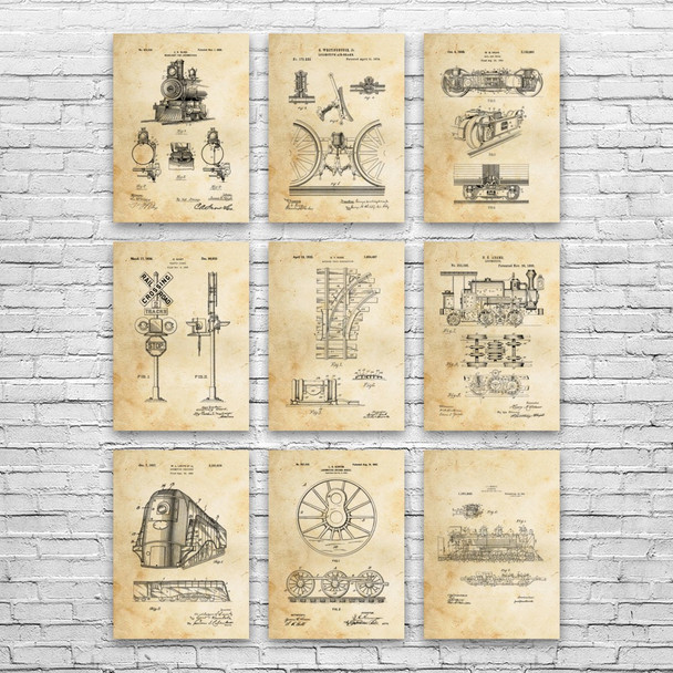 Railroad Patent Wall Art Set of 9