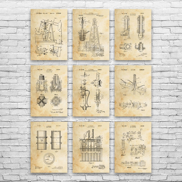 Oil Well Patent Wall Art Set of 9