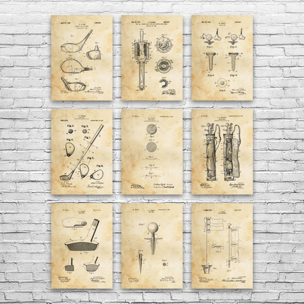 Golf Patent Wall Art Set of 9 Golf Patent Wall Art Set of 9