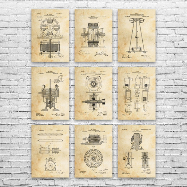 Nikola Tesla Patent Wall Art Set of 9