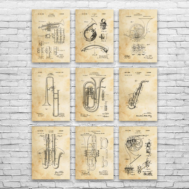 Horn Instruments Patent Wall Art Set of 9