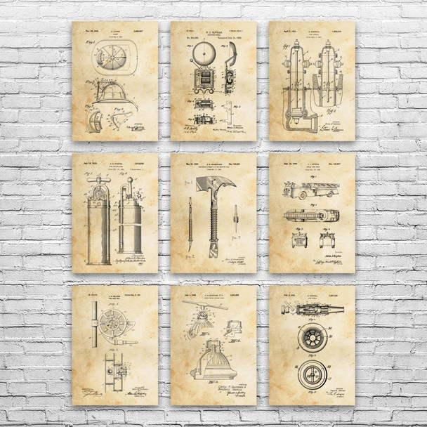 Firefighting Patent Wall Art Set of 9