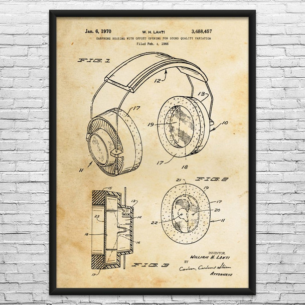 1970 Headphones Patent Wall Art