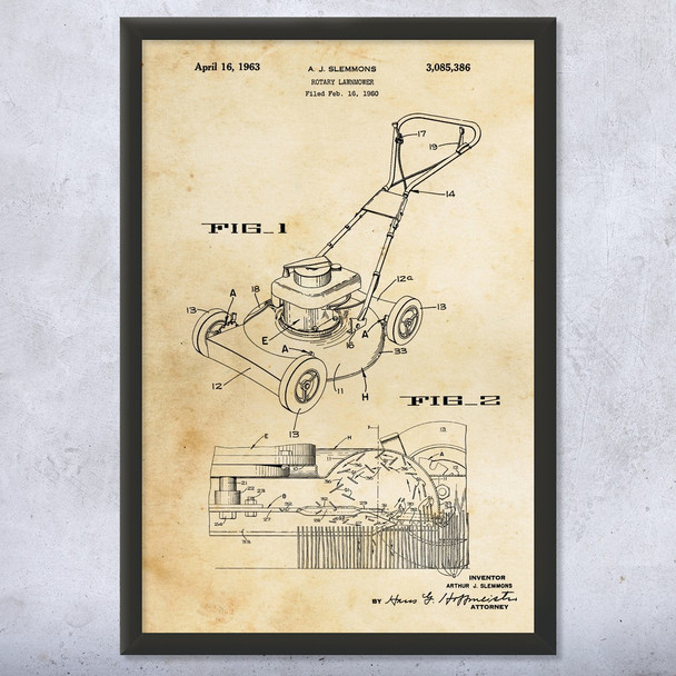 1963 Lawn Mower Patent Wall Art
