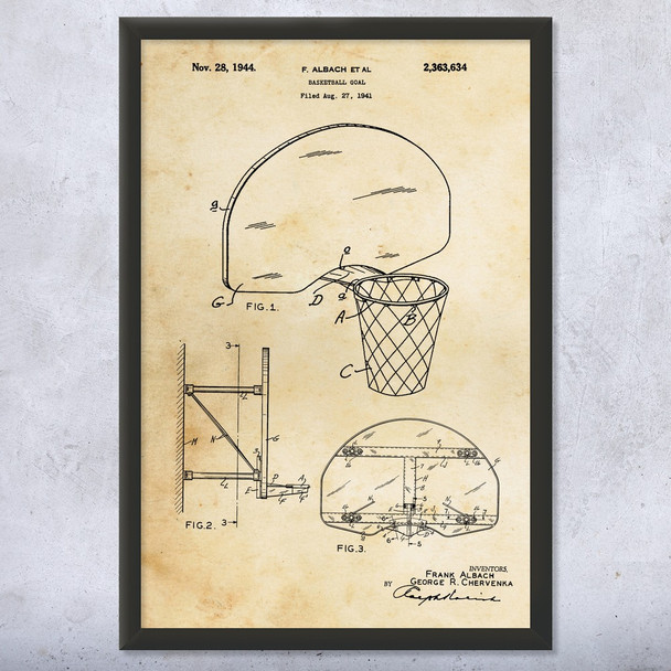 1944 Basketball Goal Patent Wall Art