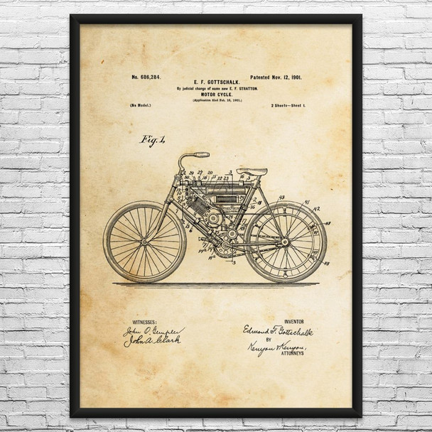 1901 Motorcycle Patent Wall Art