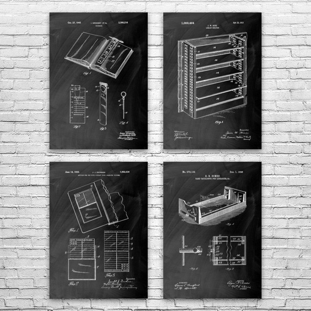 Library Patent Wall Art Set of 4
