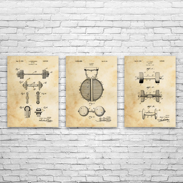 Weight Lifting Patent Wall Art Set of 3