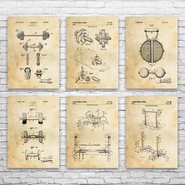 Weight Lifting Patent Wall Art Set of 6
