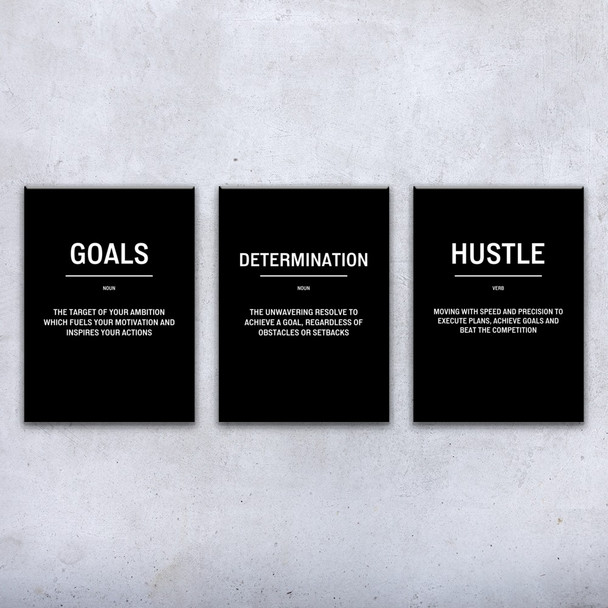 Goals Hustle Motivational Prints Set of 3
