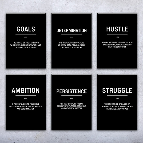 Goals Hustle Motivational Prints Set of 6