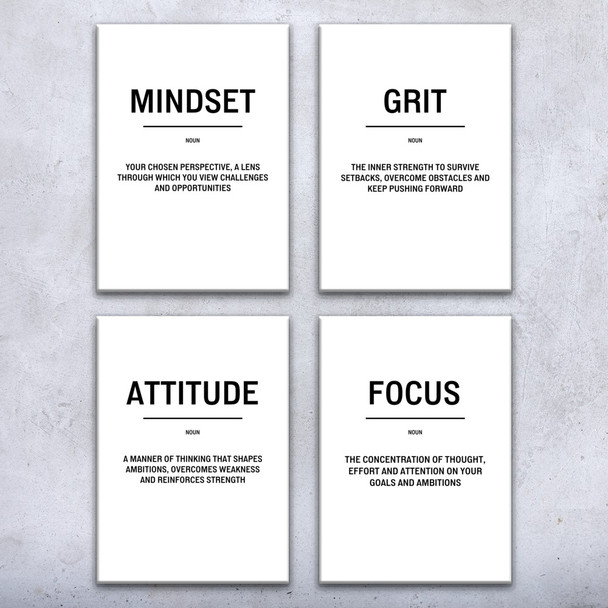 Mindset Focus Motivational Prints Set of 4