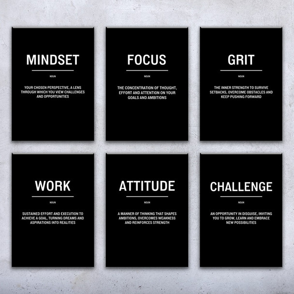 Mindset Focus Motivational Prints Set of 6