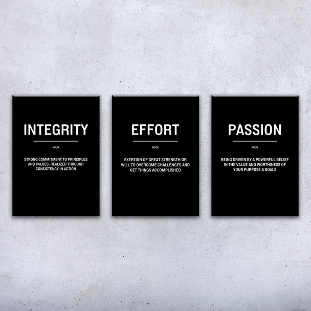 Integrity Passion Motivational Prints Set of 3