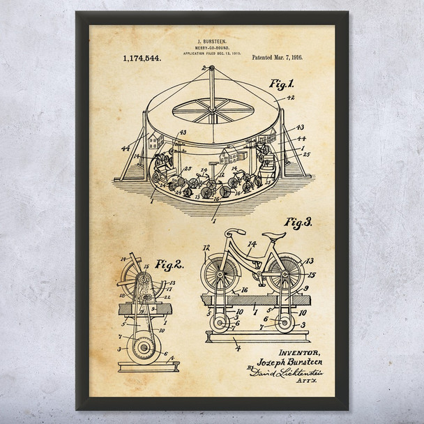 Bicycle Carousel Patent Wall Art