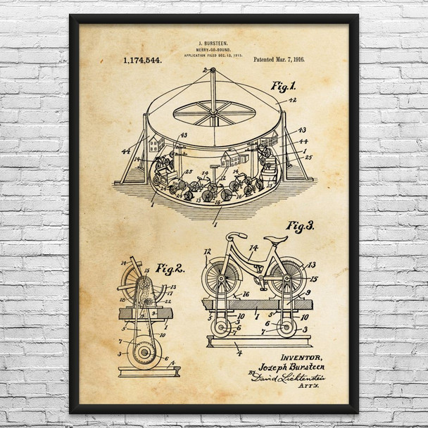Bicycle Carousel Patent Wall Art