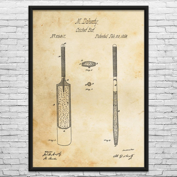 Cricket Bat Patent Wall Art