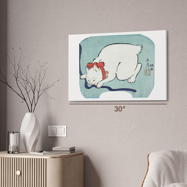 White Cat Ukiyo-e Wall Art