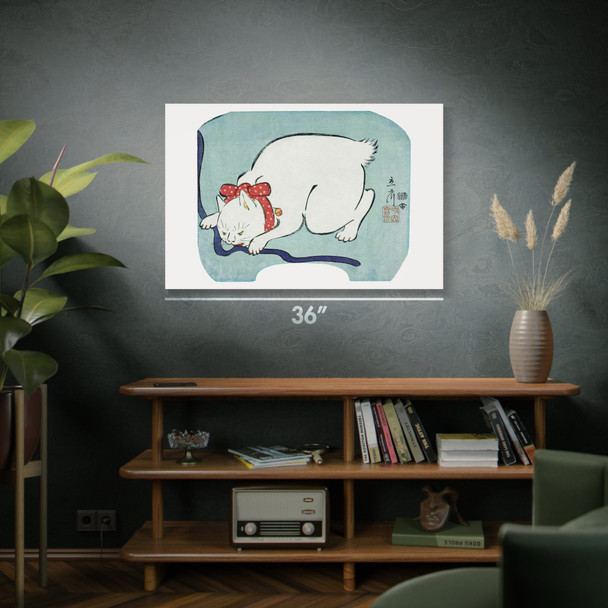 White Cat Ukiyo-e Wall Art