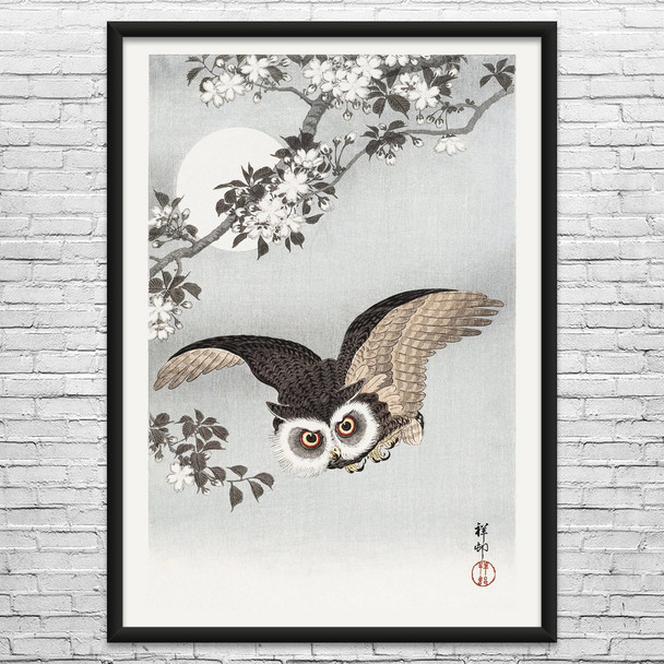 Owl & Moon Ukiyo-e Wall Art