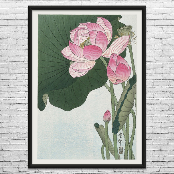 Blooming Lotus Flowers Ukiyo-e Wall Art
