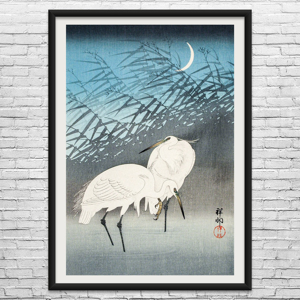 Egrets in Moonlight Ukiyo-e Wall Art