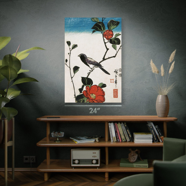 Bird on Camellia Branch Ukiyo-e Wall Art