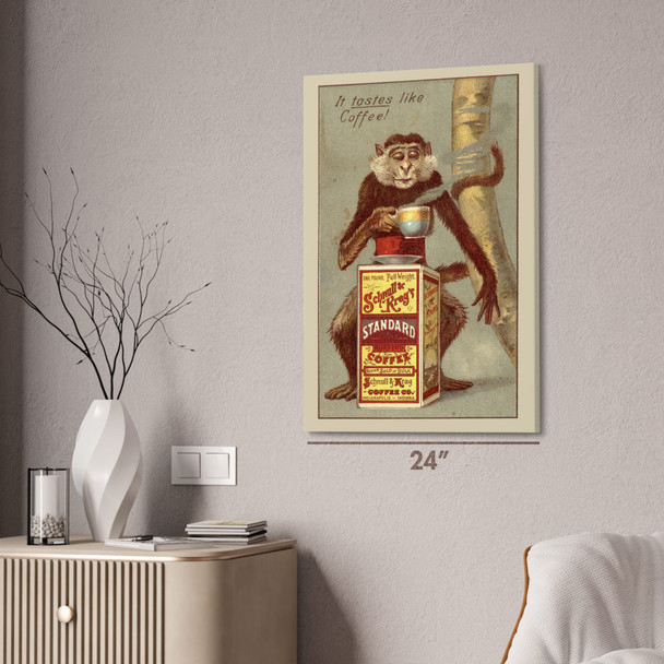 Monkey Drinking Coffee Vintage Ad Wall Art