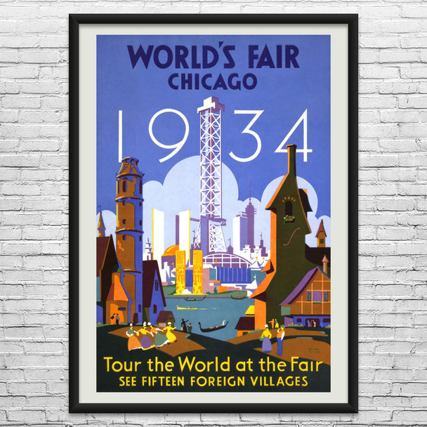 Chicago Worlds Fair 1934 Vintage Travel Art