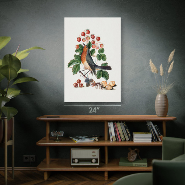 Robin & Wild Strawberry Botanical Art Print