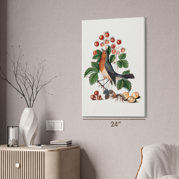 Robin & Wild Strawberry Botanical Art Print