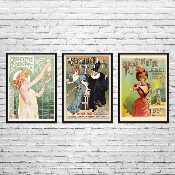 Absinthe Vintage Ad Wall Art Set of 3